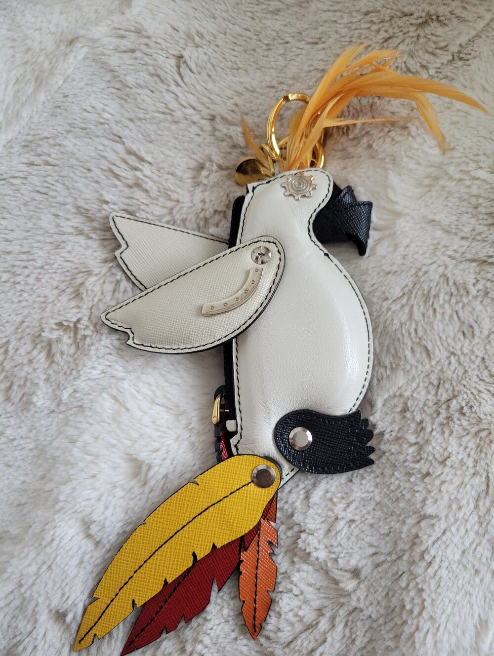 Prada Leather Parrot/Bird Charm Wallet with Colored Feathers
